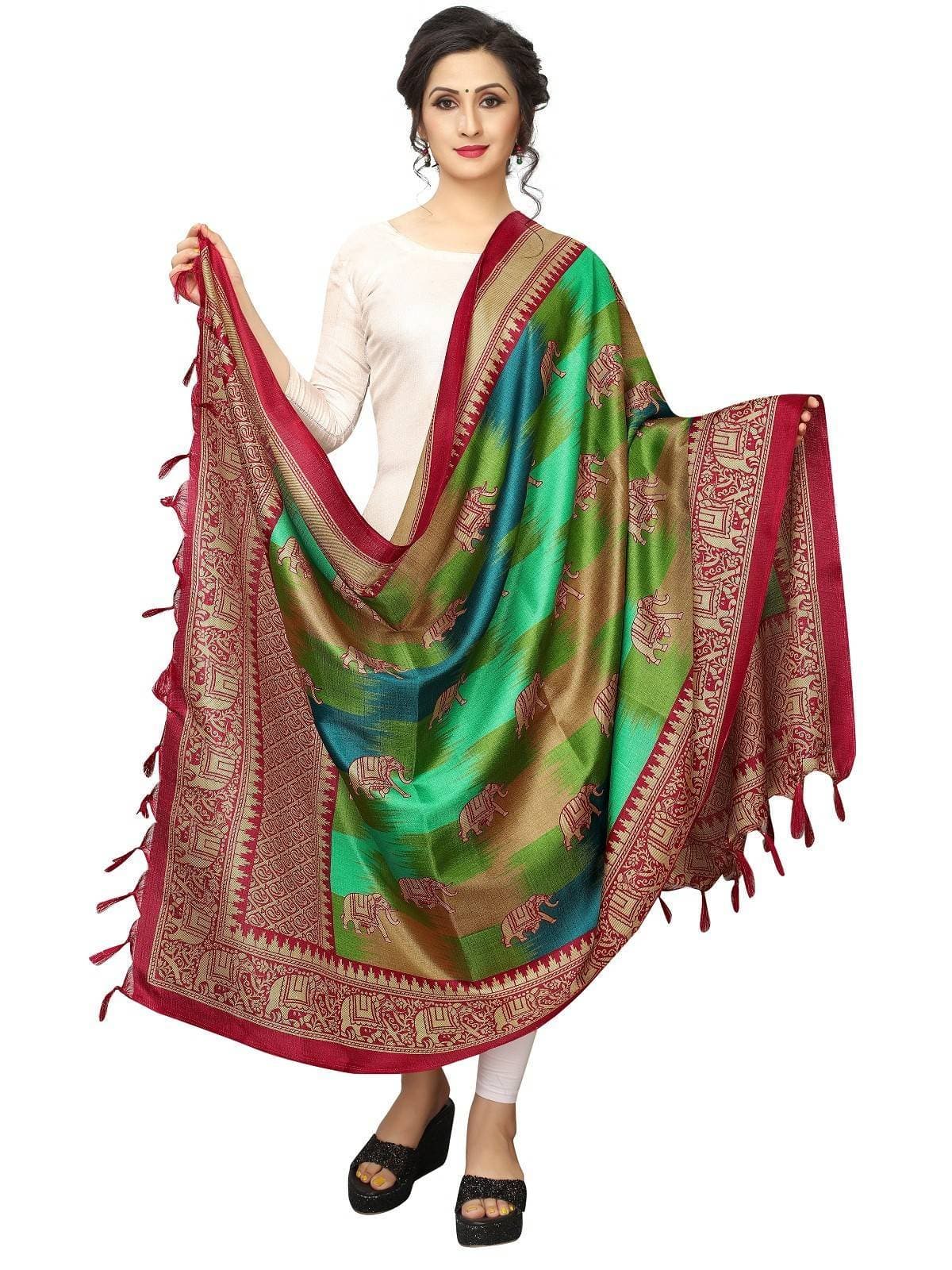 Vamika Red Printed Khadi Bhagalpuri Dupatta