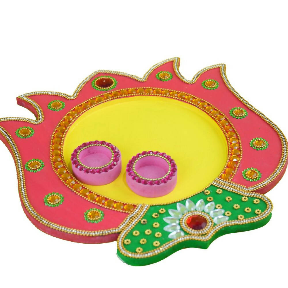 Kundan HandiKrafts Mdf Lotus Pooja Thalis - Pink - Distacart