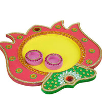 Thumbnail for Kundan HandiKrafts Mdf Lotus Pooja Thalis - Pink - Distacart