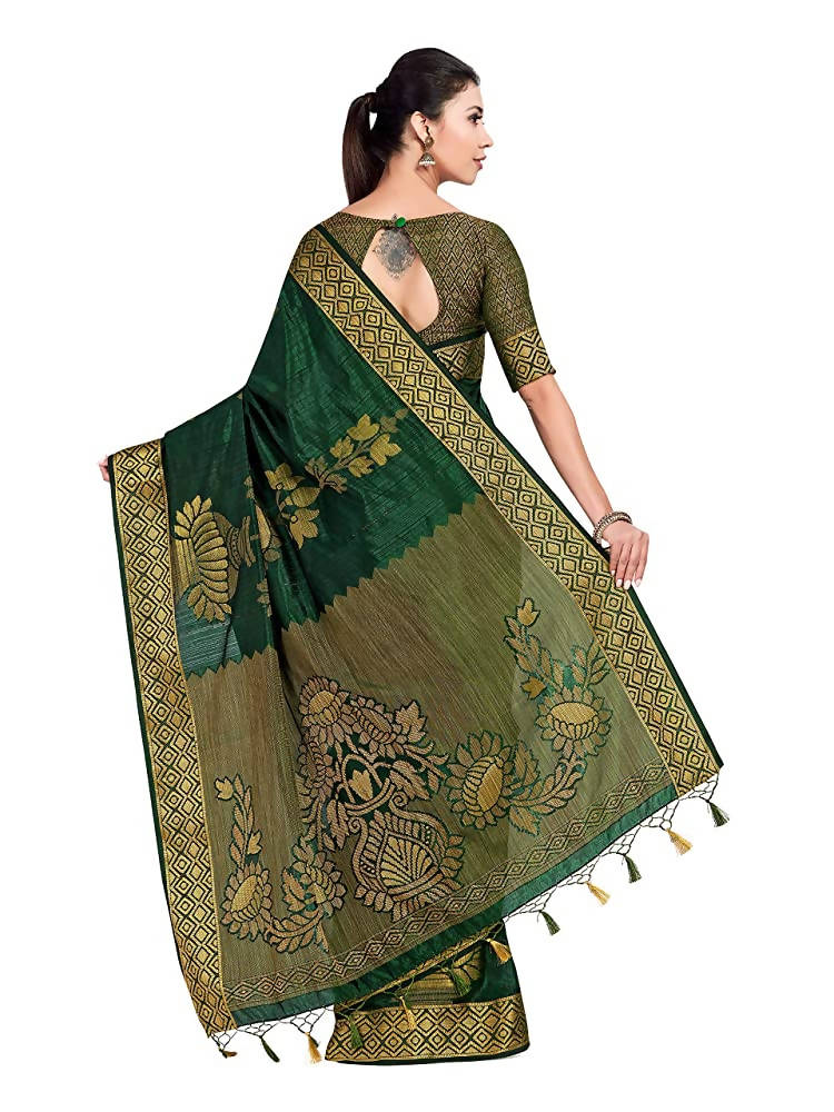 Mimosa Women's Green Kanchipuram Pure Silk Saree With Unstitched Blouse Piece