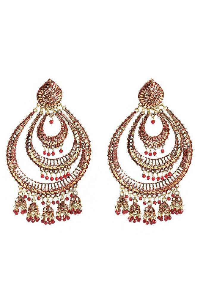 Tehzeeb Creations Red Colour Earrings With Pearl