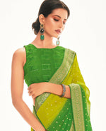 Thumbnail for Green Georgette Foil Printed Saree With Unstitched Blouse Piece - Nitya - Distacart