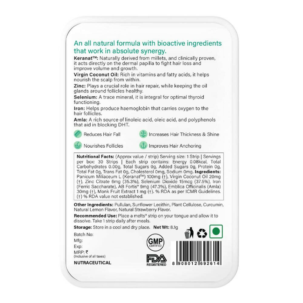 Wellbeing Nutrition Melts Hair Fall Control Oral Strips-Tropical Strawberry Flavor - Distacart