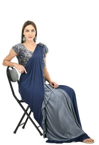 Thumbnail for Gray And Blue Ruffled Ready To Wear Saree