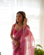 Thumbnail for Vamsee Pink Organza Saree - Distacart