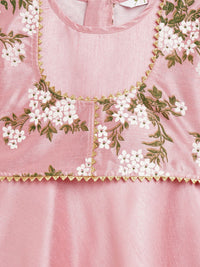 Thumbnail for Ahalyaa Girls Pink Poly Silk Solid Kids Kurta With Printed Jacket