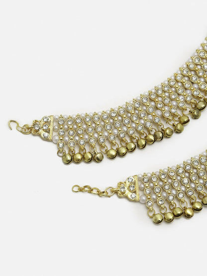 Women's Gold White Ghungroo Anklets - Ruby Raang - Distacart