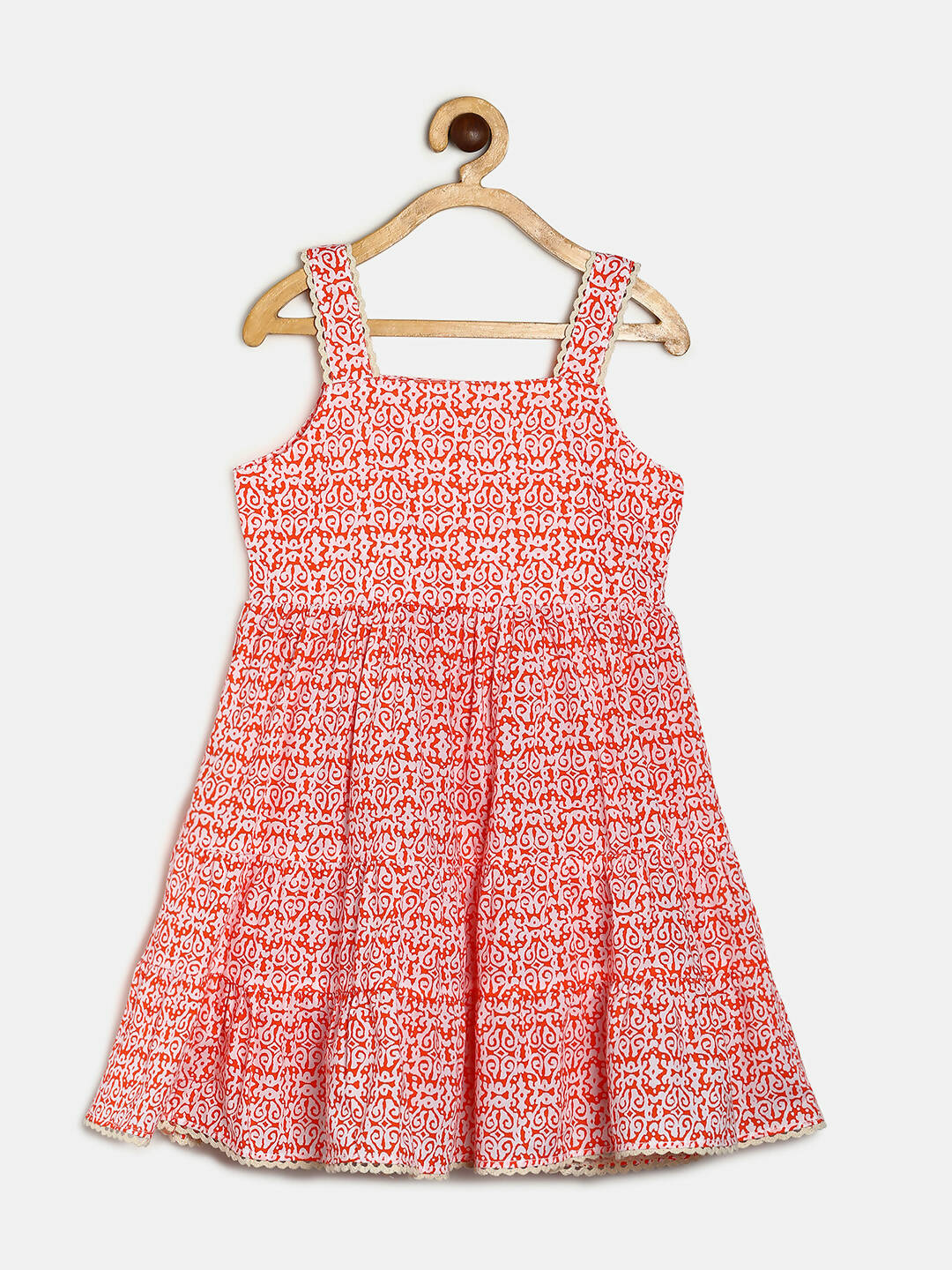 Manet Girls Cotton Layer Frock Printed - Orange - Distacart