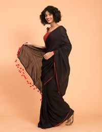 Thumbnail for Suta Black Maroon Solid Cotton Saree - Distacart