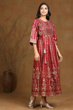 Thumbnail for Juniper Women Maroon Shantoon Printed Anarkali Dress - Distacart