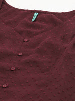 Thumbnail for Janasya Maroon Poly Chiffon Dobby Weave Kurta - Distacart