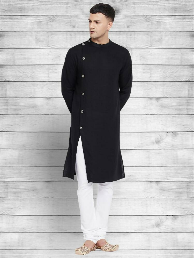 Even Apparels Black Cotton Linen Asymetrical Kurta - Black - Distacart