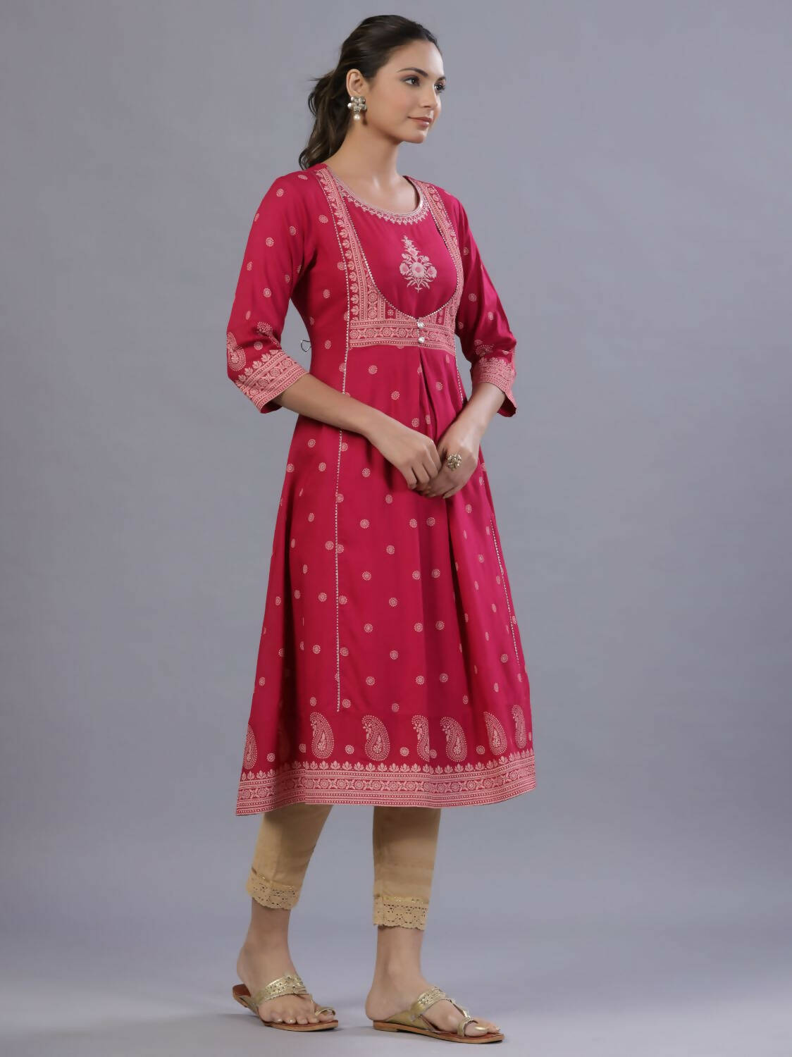 Juniper Women Fuchsia Rayon Printed A-Line Kurta - Distacart