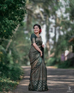 Thumbnail for DEIANA'S Beautiful Golden Jari with New Design Soft Lichi Silk Saree - Green - Distacart