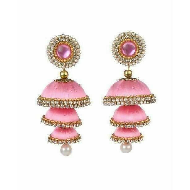 Baby Pink Color - 3 Step Jhumki Earrings - Distacart