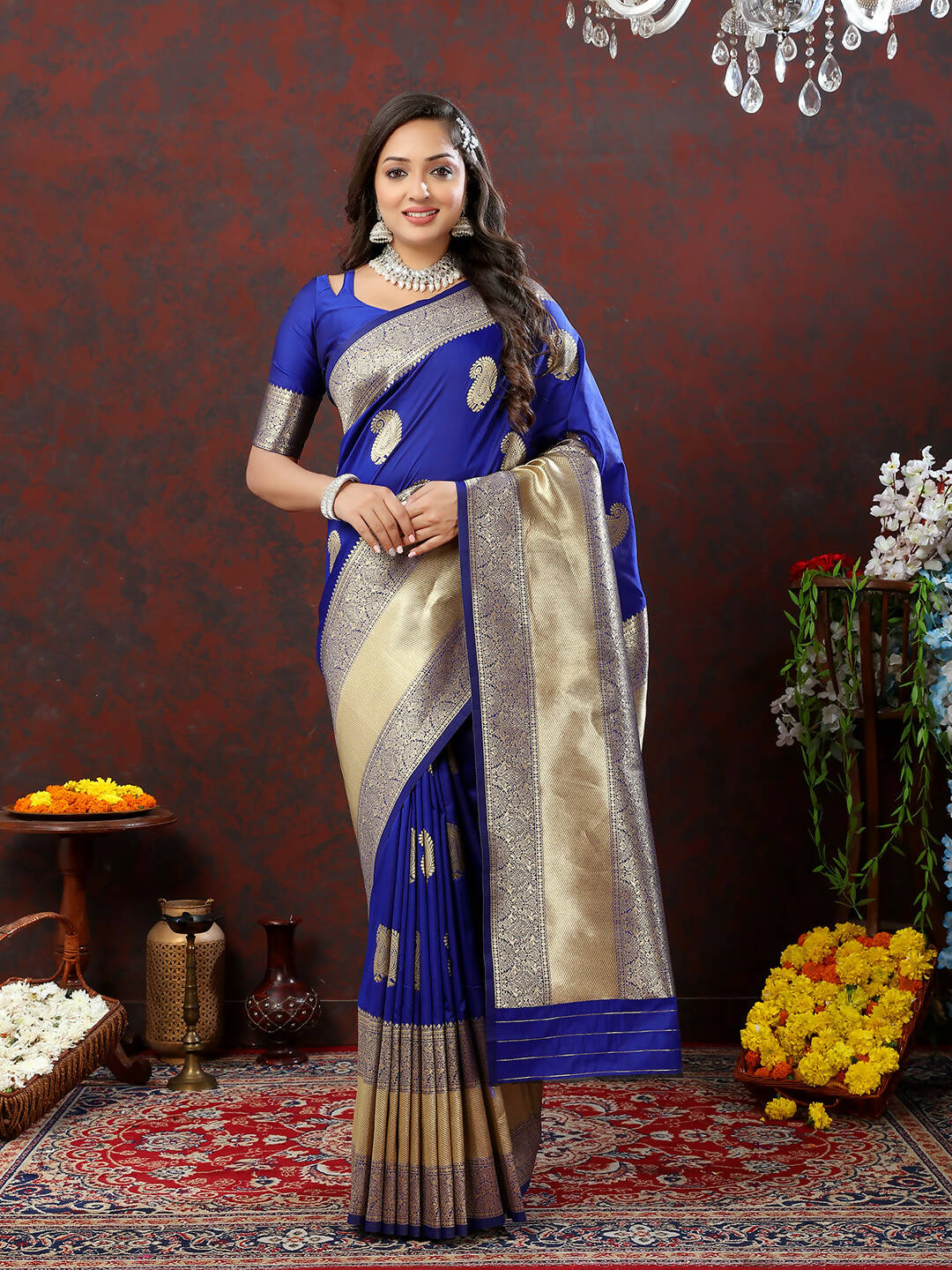 Lorenvalley Fashion Blue Soft Silk Woven Design Gold Zari Weaving Saree - Distacart