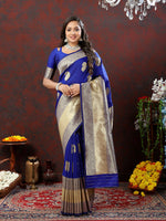 Thumbnail for Lorenvalley Fashion Blue Soft Silk Woven Design Gold Zari Weaving Saree - Distacart