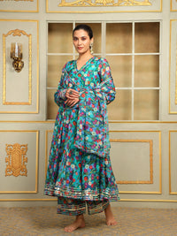 Thumbnail for Pomcha Jaipur Blue Saadgi Phulwari Anarkali Set - Distacart