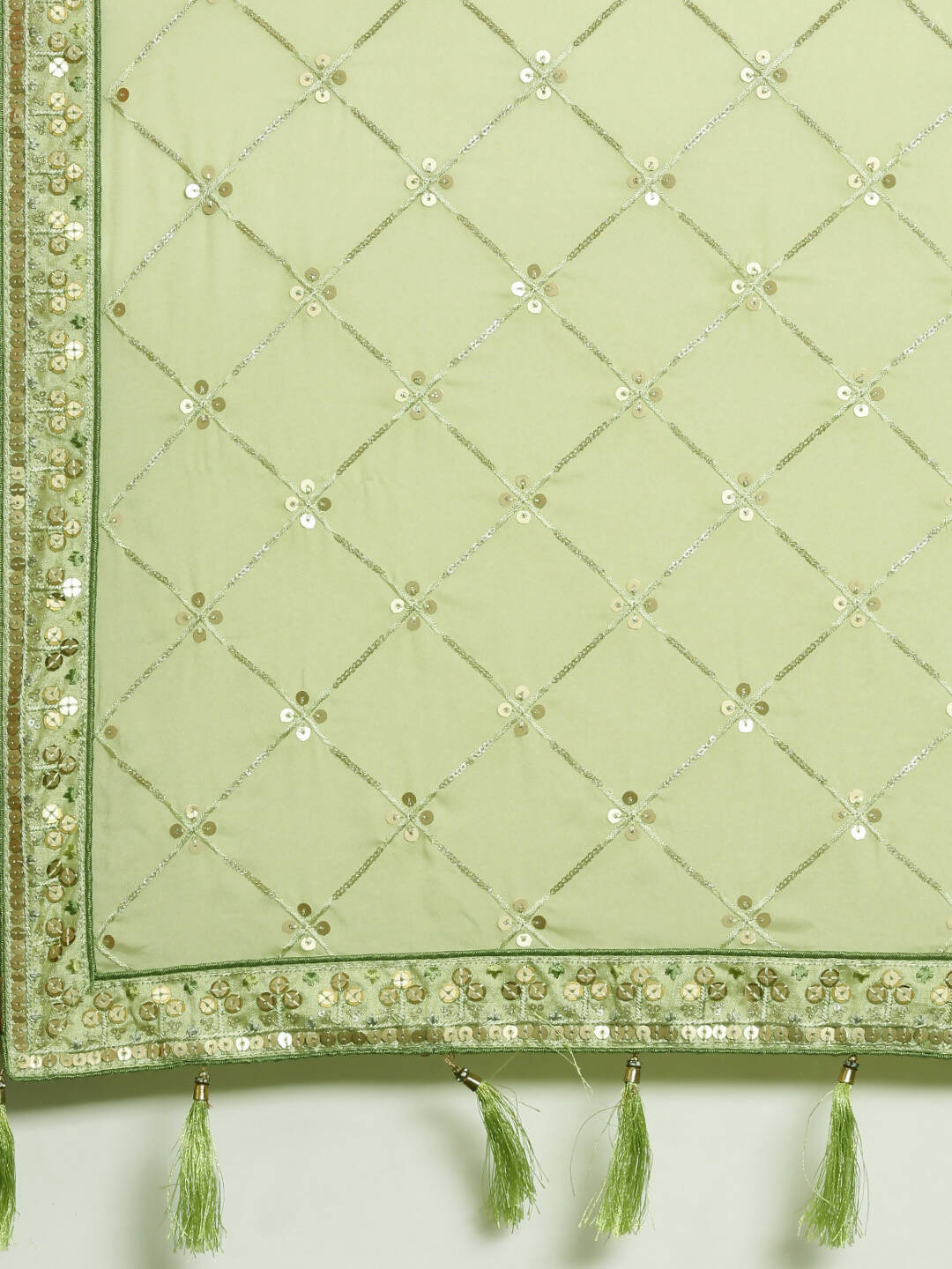 House of Panchhi Pista Green Pure Georgette Embroidered Lehenga & Blouse, Dupatta - Distacart
