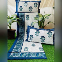 Thumbnail for Clovers & Crafts Timeless Double Bedsheet With Two Pillow Covers - Blue