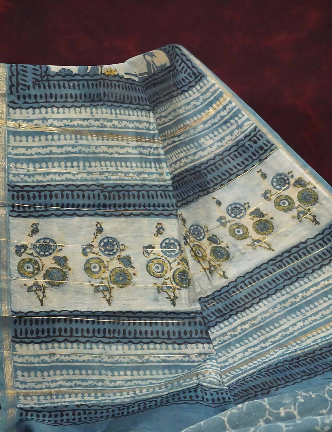 Shades Of Off White And Grey Printed Chanderi Saree For Regular/Office Wear By Gayathri Reddy Designer Studio - Distacart