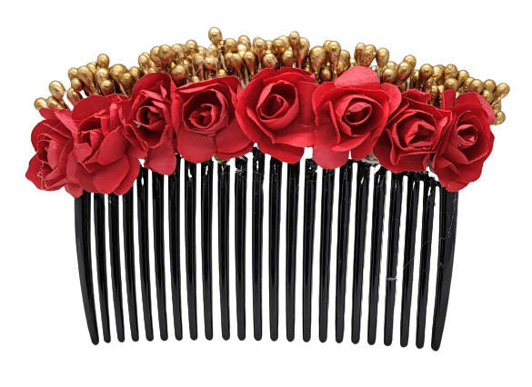 Red & Gold Flower Hair Comb