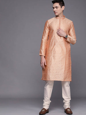 Manyavar Men Peach-Coloured Regular Kurta with Pyjamas - Distacart