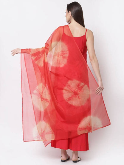 Myshka Red Color Rayon Solid Kurta With Palazzo Dupatta Set