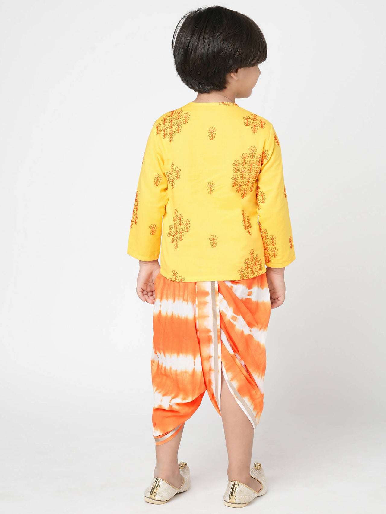 Lil Drama Marigold Magic Boys Yellow Embroidered Kurta With Dhoti Set - Distacart
