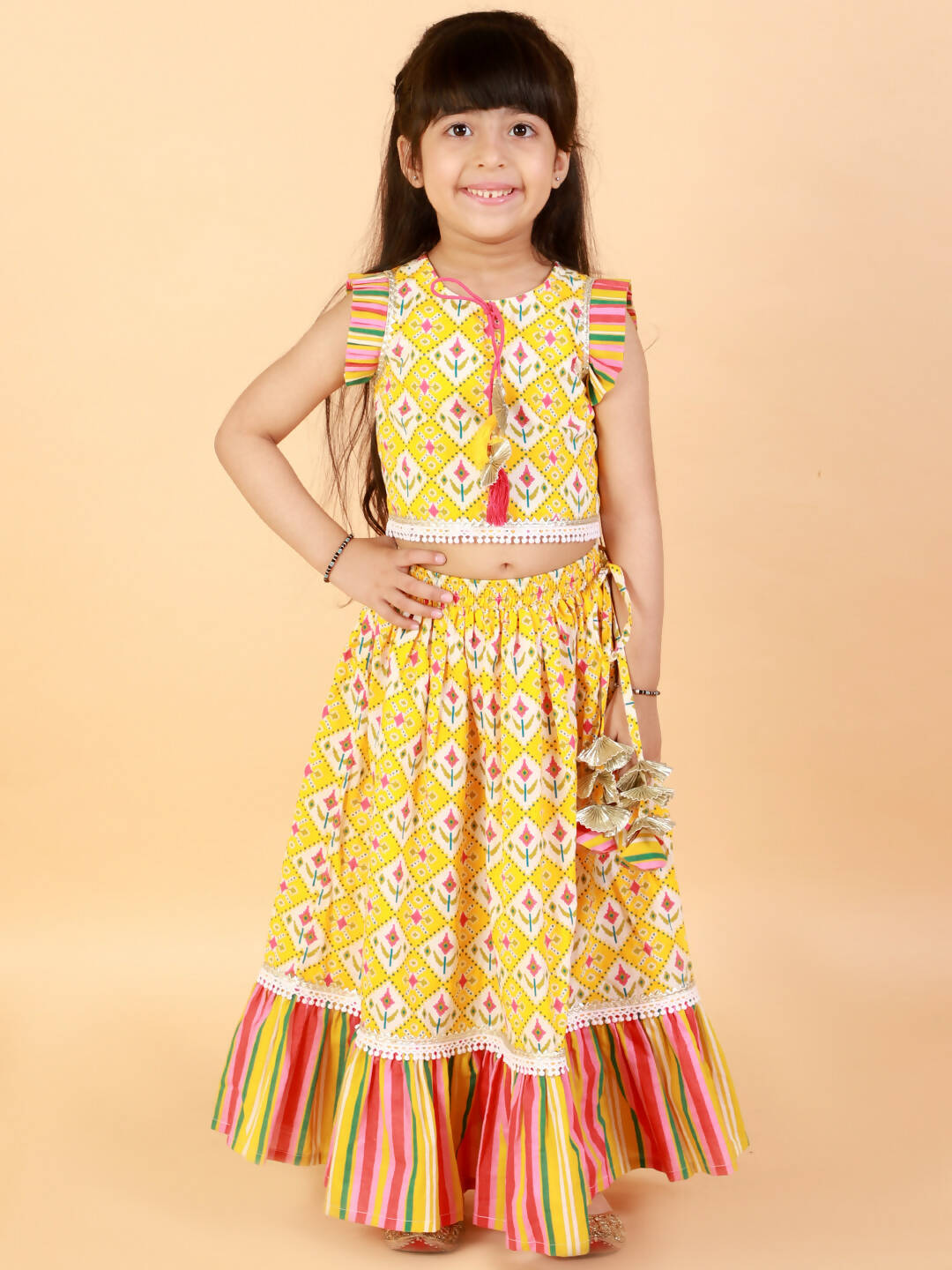 Lil Drama Girls Ghaghra Choli Set - D Yellow - Distacart