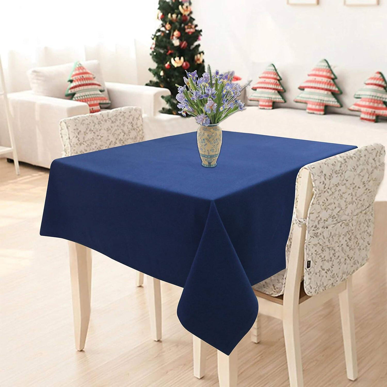 Airwill 100% Cotton Solid Pattern 2 Seater Square Table Cover - Blue - Distacart