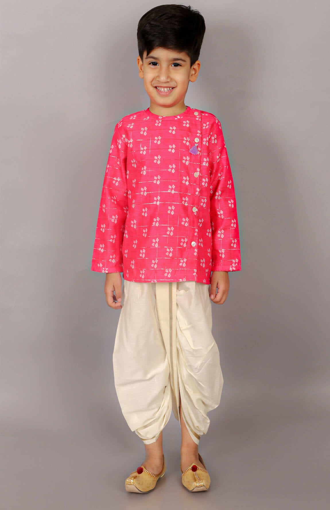 Lil Drama Folklore Boys Pink Kurta With Dhoti - Distacart
