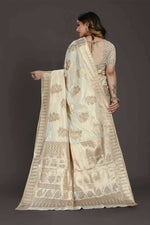 Thumbnail for Off White Pure Raw Silk Zari Woven Saree with Unstitched Blouse Piece - Alisha - Distacart