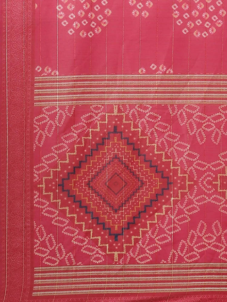 Yufta Women Pink Bandhani Printed Panelled Gotta Patti Kurta with Palazzo & With Dupatta