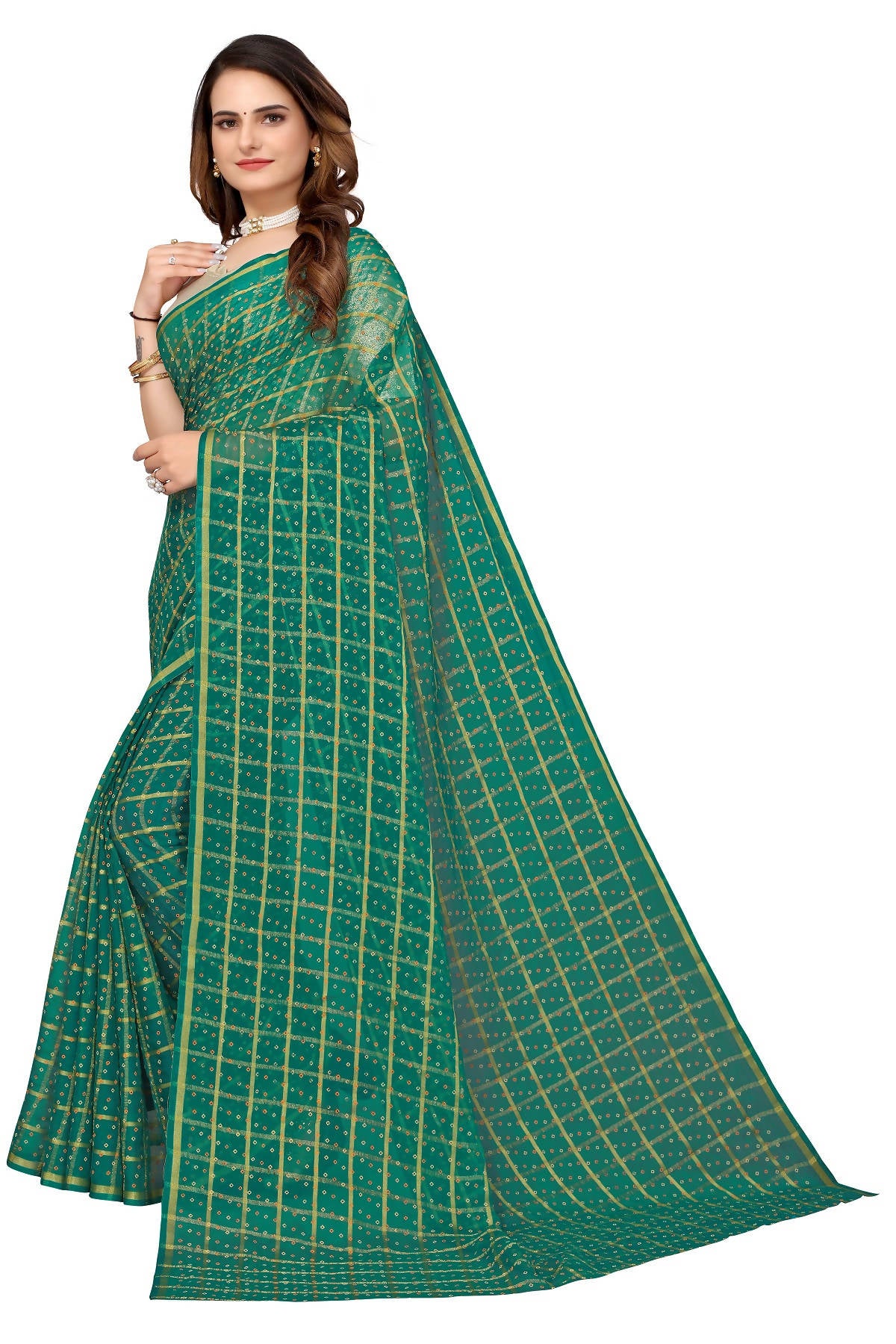 Vamika Ethnic Fire Green Jari Work Chiffon Saree - Distacart