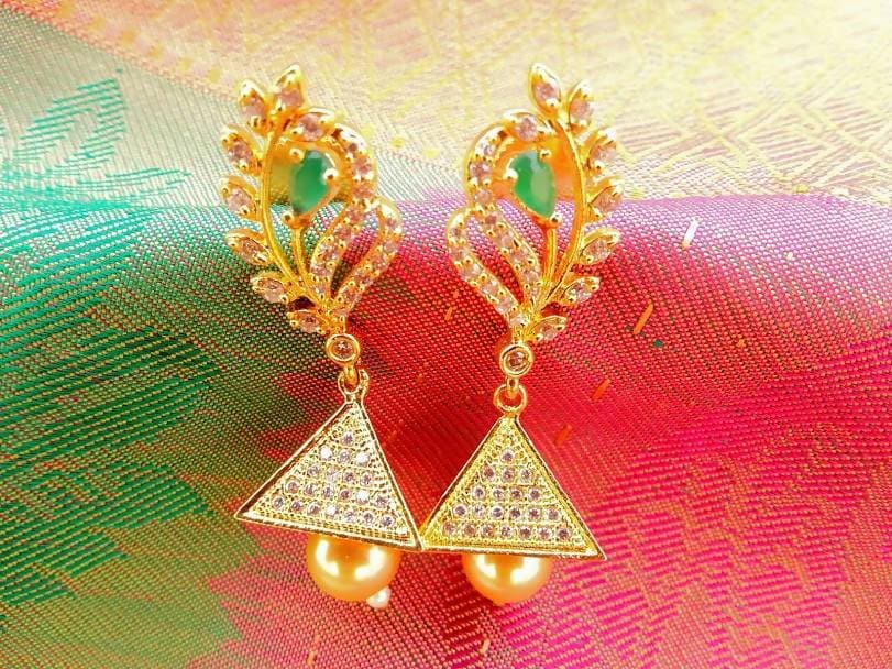 CZ Emerald Designer Jhumkas