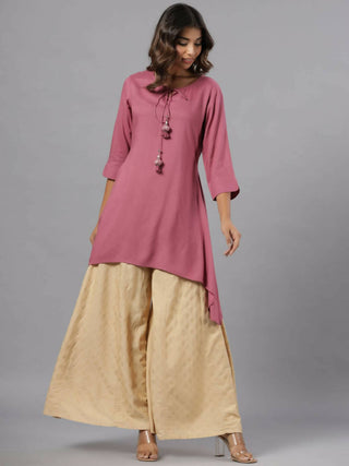 Juniper Women Mauve Rayon Solid Asymmetric Kurta - Distacart