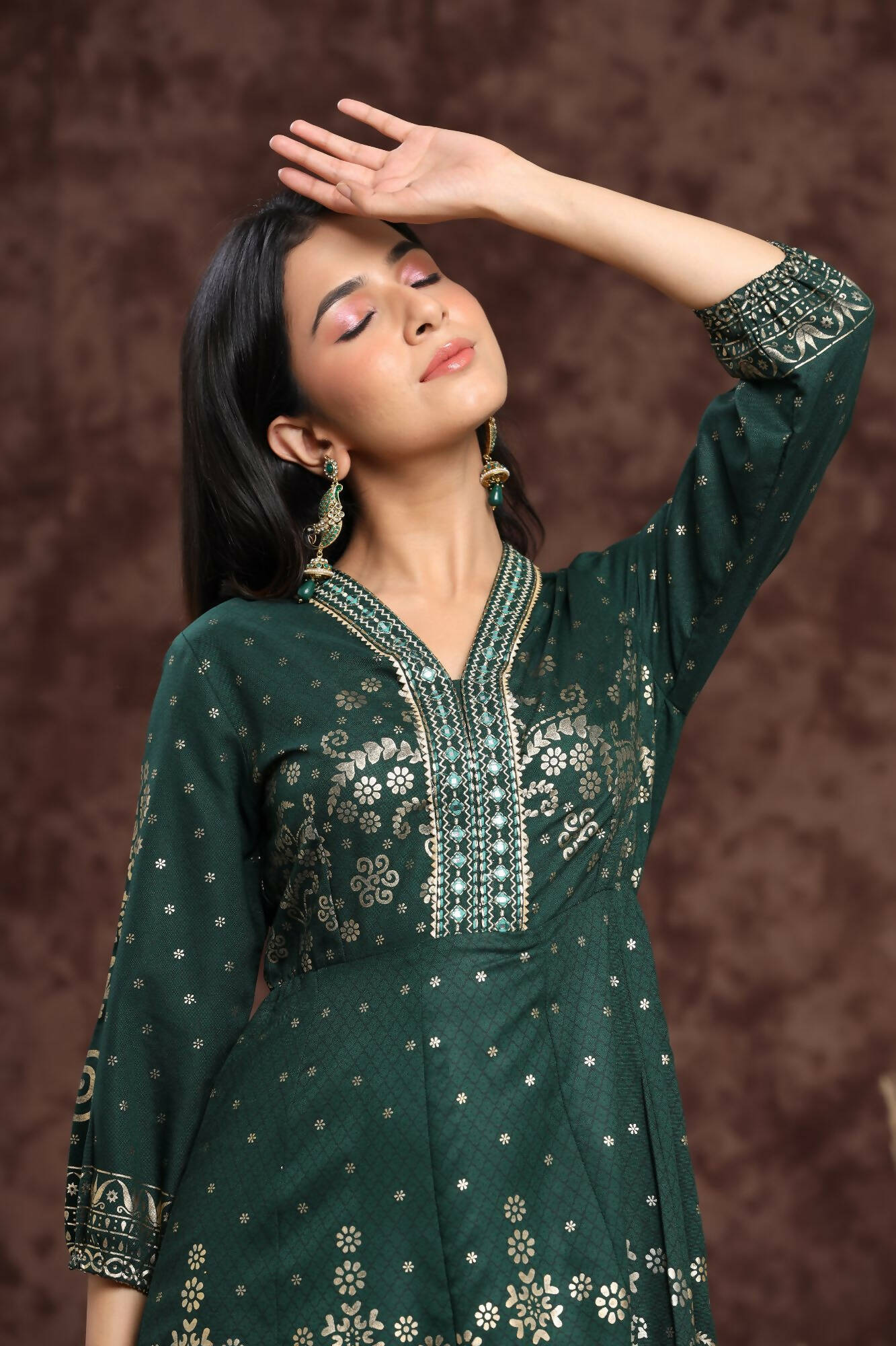 Juniper Women Jadegreen Rayon Printed Anarkali Dress - Distacart
