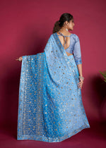 Thumbnail for Vamsee Blue & White Georgette Designer Saree - Distacart