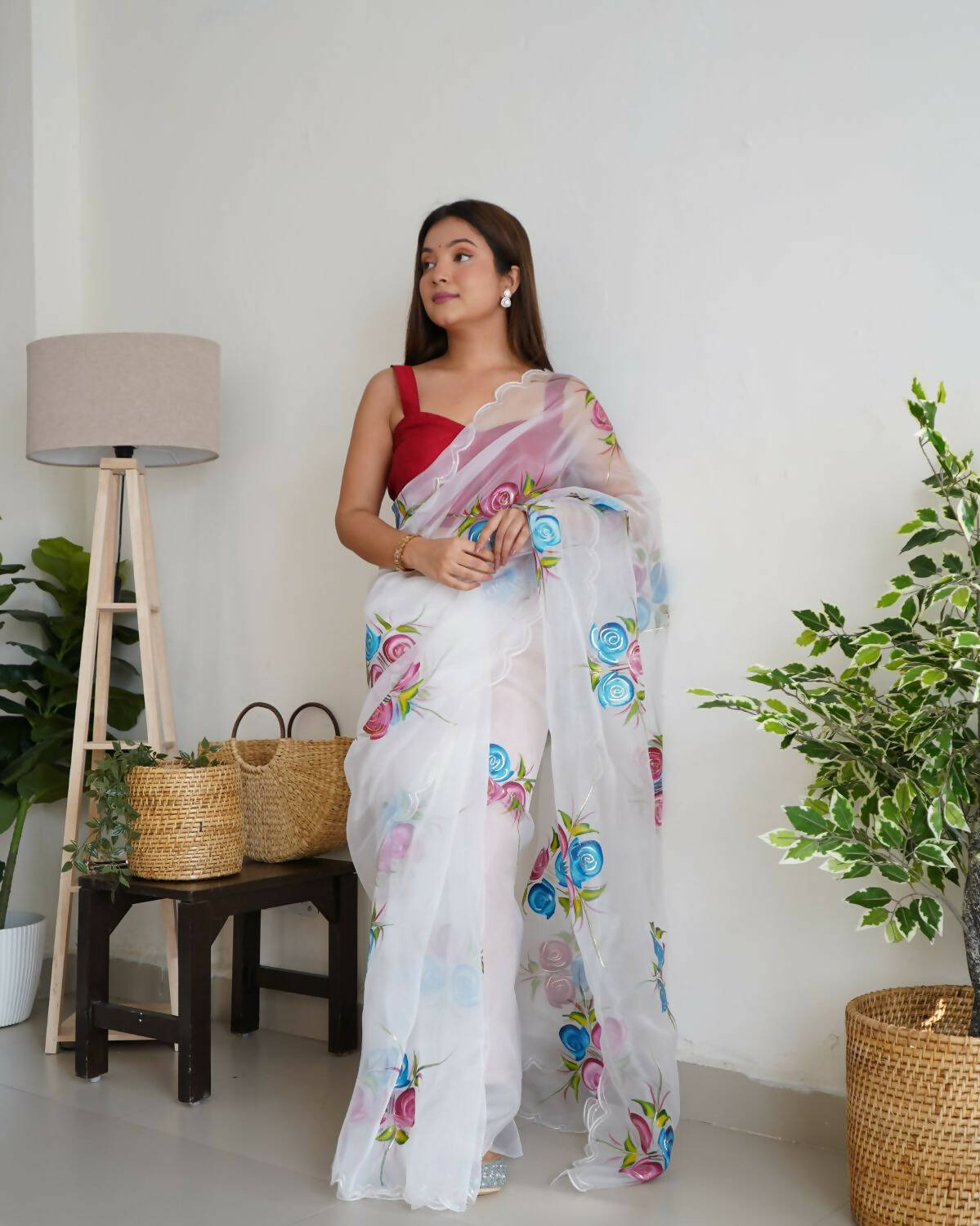 Vastrasky White Organza Saree - Distacart