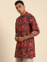 Thumbnail for Red & Black Men pure Cotton Floral Printed Straight Kurta - Mahotsav - Distacart