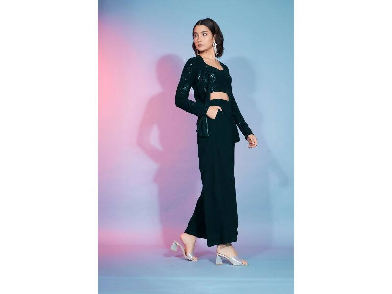 Green Georgette Sequence With Thread Designer Co-Ord Set - Flory - Distacart