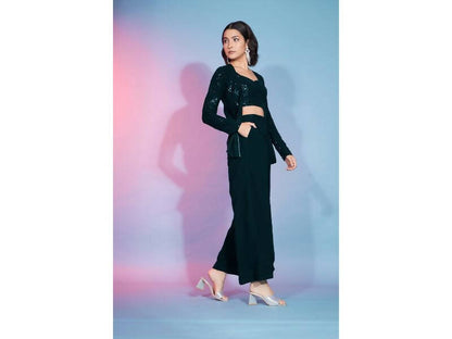 Green Georgette Sequence With Thread Designer Co-Ord Set - Flory - Distacart