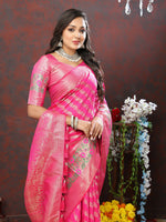 Thumbnail for Lorenvalley Fashion Pink Soft Silk Woven Design with Zari Weaving Leheriya Design Saree - Distacart