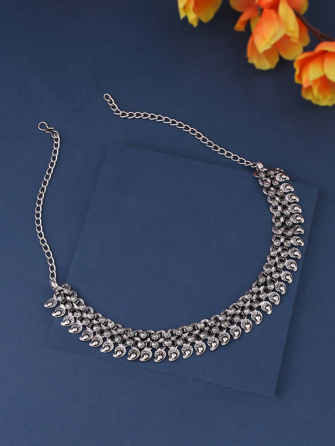 NVR Women Silver-Plated Oxidised Necklace - Distacart
