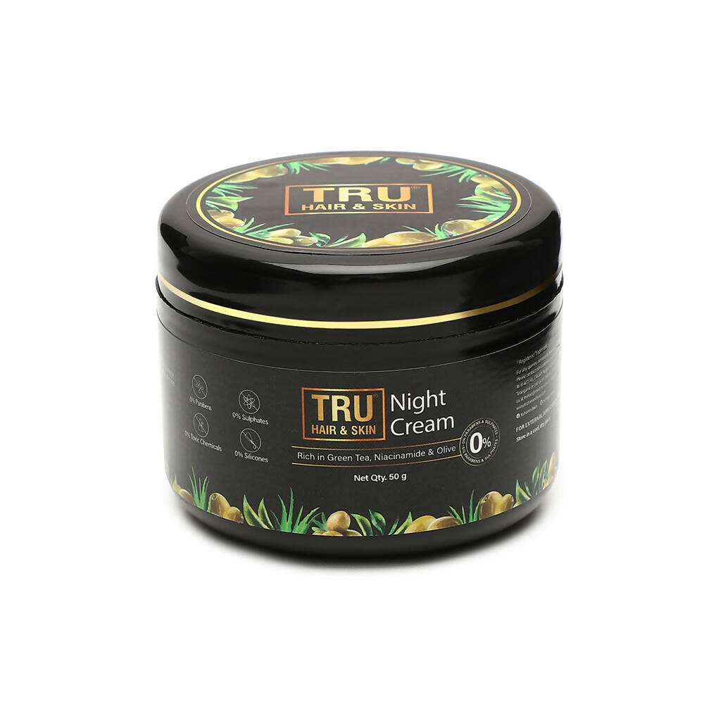 Tru Hair & Skin Night Cream With Green Tea, Niacinamide & Olive - Distacart
