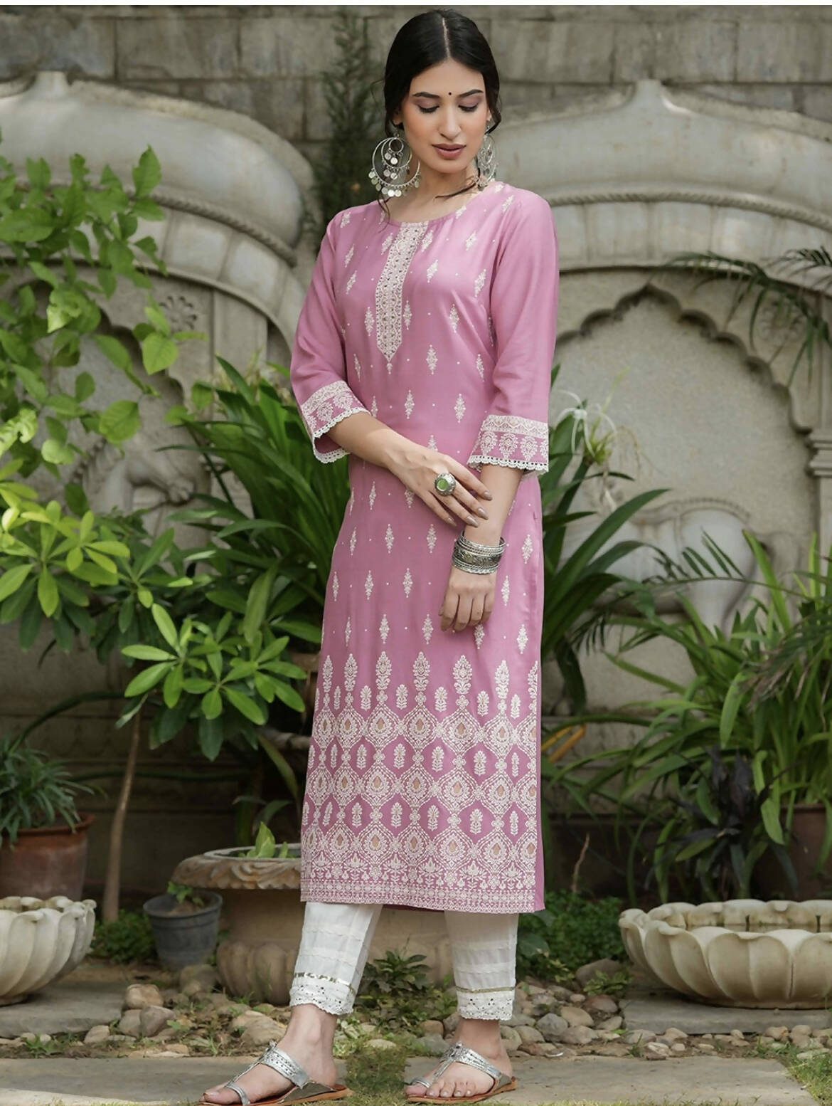 Cheera Embellished Daily Wear Cotton Blend Kurta - Baby Pink - Distacart