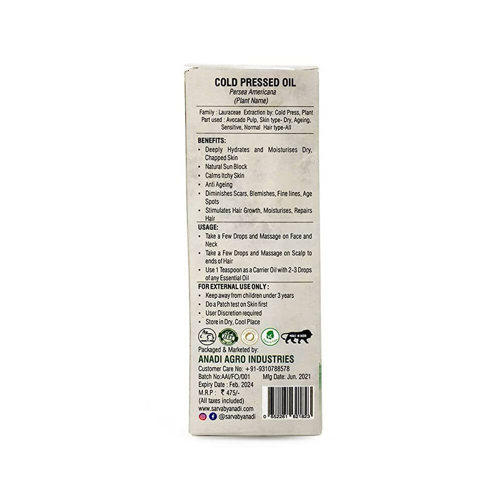 Sarva by Anadi Cold Pressed Avocado Oil - Distacart