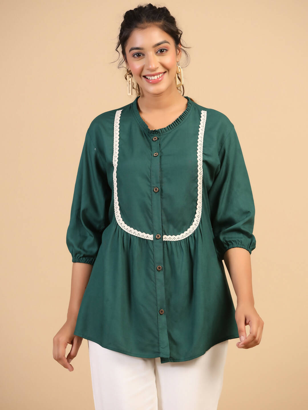 Womens Green Rayon Solid Top - Keeva - Distacart