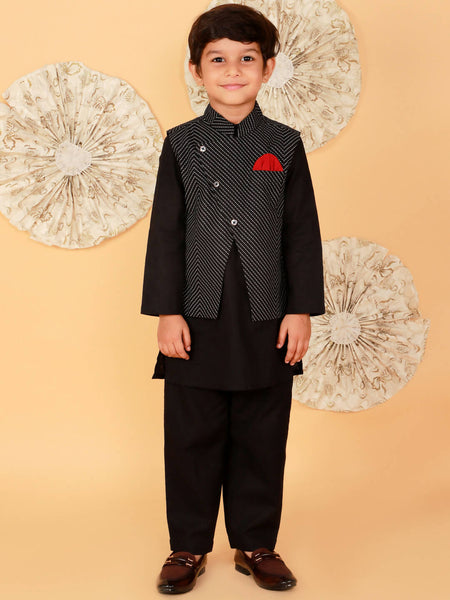 Lil Drama Boys Kurta Pyjama With Jacket Set - Black - Distacart